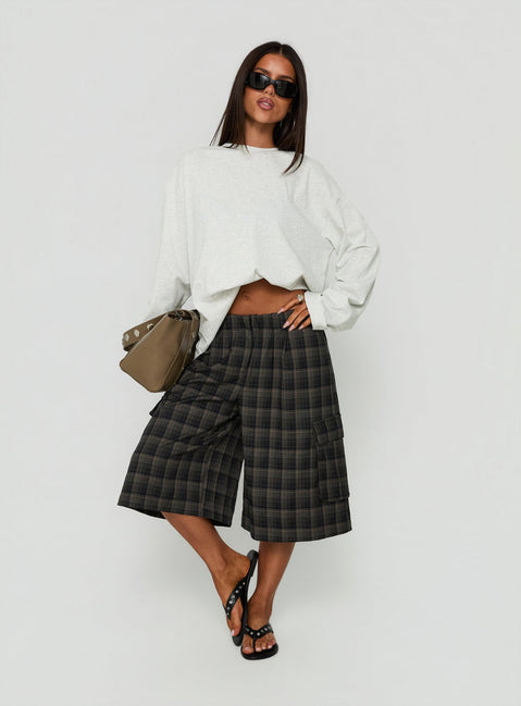 Brenn Baggy Longline Shorts Plaid Multi