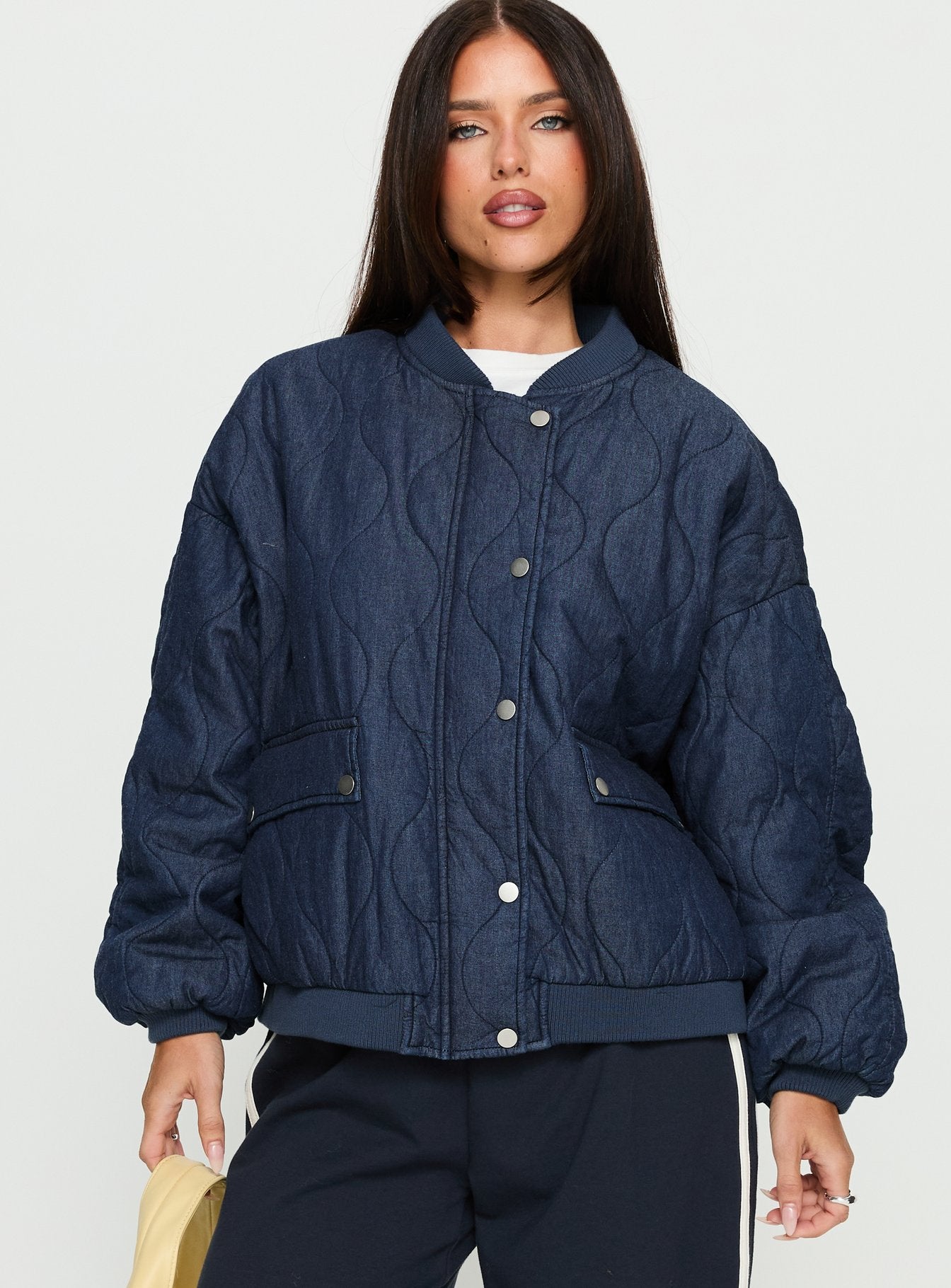 Stick Season Quilted Jacket Navy | Princess Polly