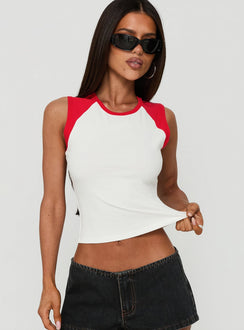 Meaddow Raglan Tank Top White / Red