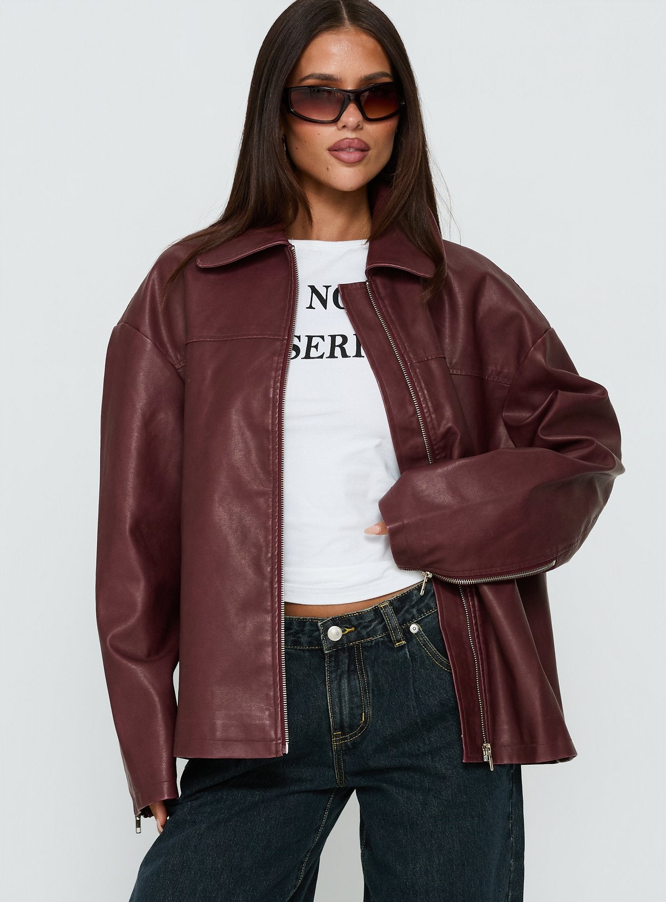 Napoleon Faux Leather Jacket Burgundy