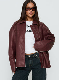 Napoleon Faux Leather Jacket Burgundy
