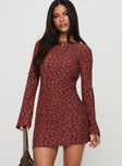 Primrosa Long Sleeve Mini Dress Burgundy