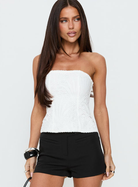Day Glow Textured Strapless Top White