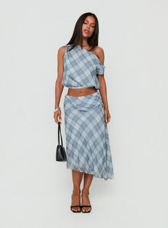 Sabbine Off Shoulder Top Blue Check