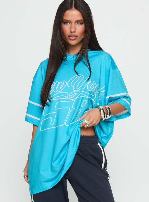 New Yorker 58 Oversized Graphic Jersey Tee Blue