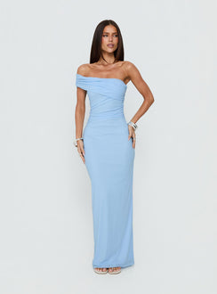 blue one shoulder satin dress Blue Cut Out One Shoulder Satin Gown