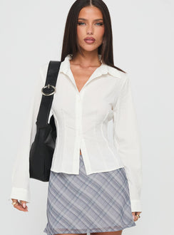 Compromise Long Sleeve Button Up Top White