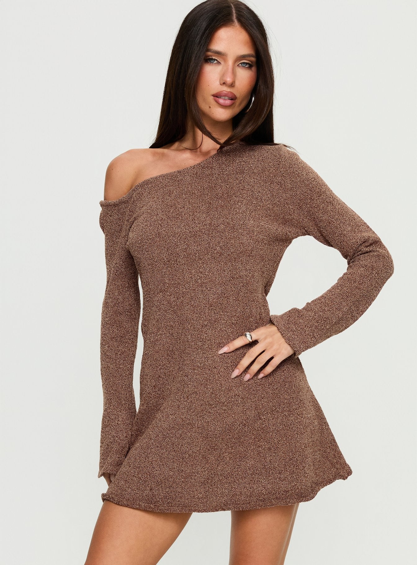 Jaede Off Shoulder Knit Mini Dress S | M | Mocha | Womens | Princess Polly Lower Impact Jaede Off Shoulder Knit Mini Dress S | M | Mocha | Womens | Princess Polly Lower Impact
