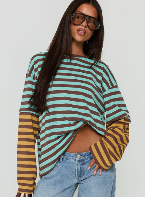 Jorgiah Layered Long Sleeve Top Multi Stripe