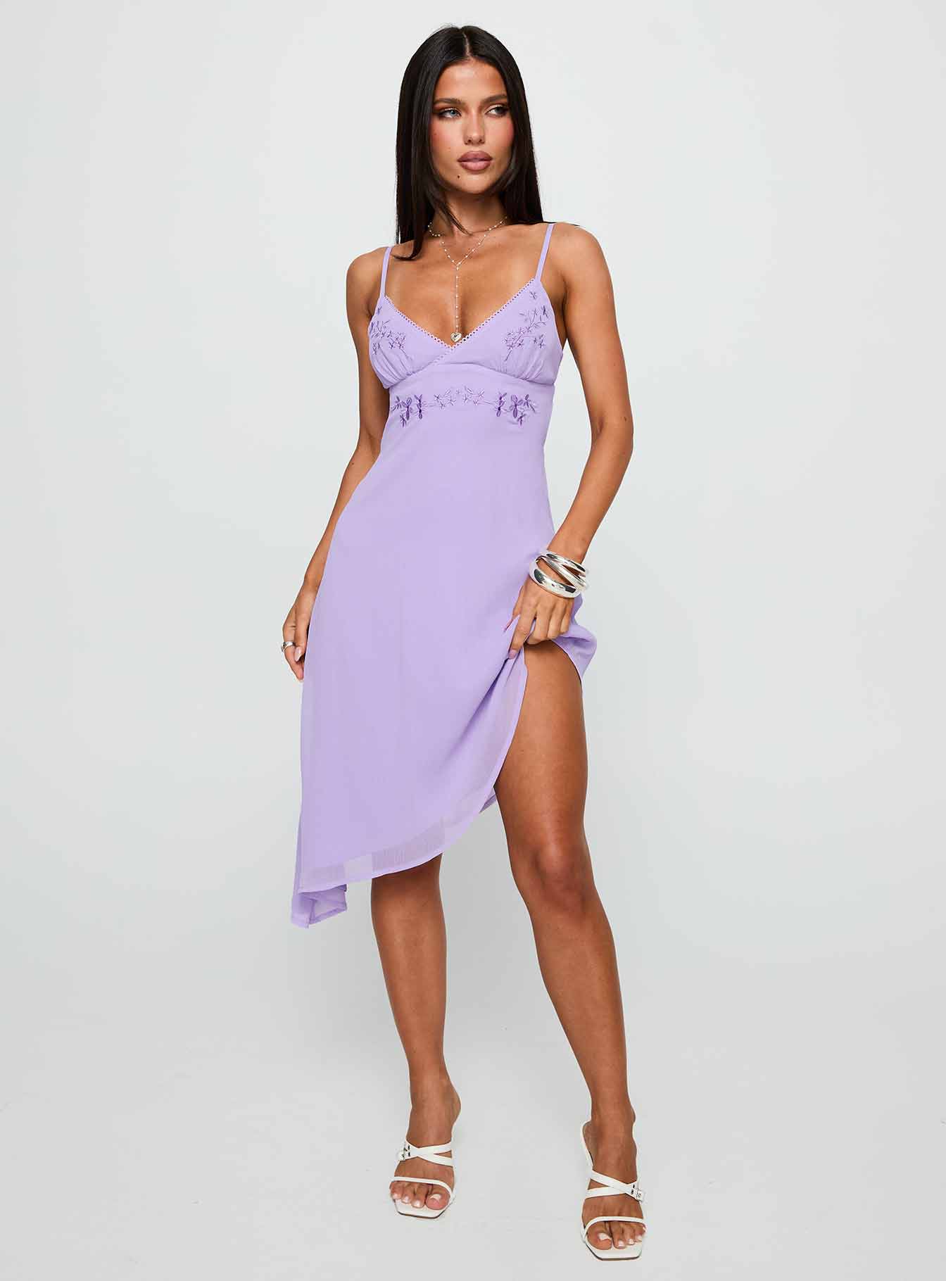 Secret Gardens Asymmetrical Midi Dress Purple | Princess Polly Secret Gardens Asymmetrical Midi Dress Purple | Princess Polly
