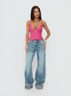 Feel The Vibrations Sequin Top Hot Pink