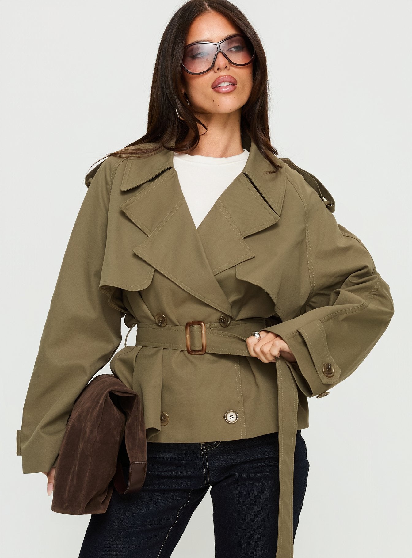 Eldora Cropped Trench Coat Green