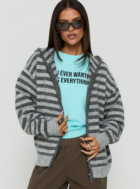 Aubry Oversized True Knit Hoodie Grey Stripe
