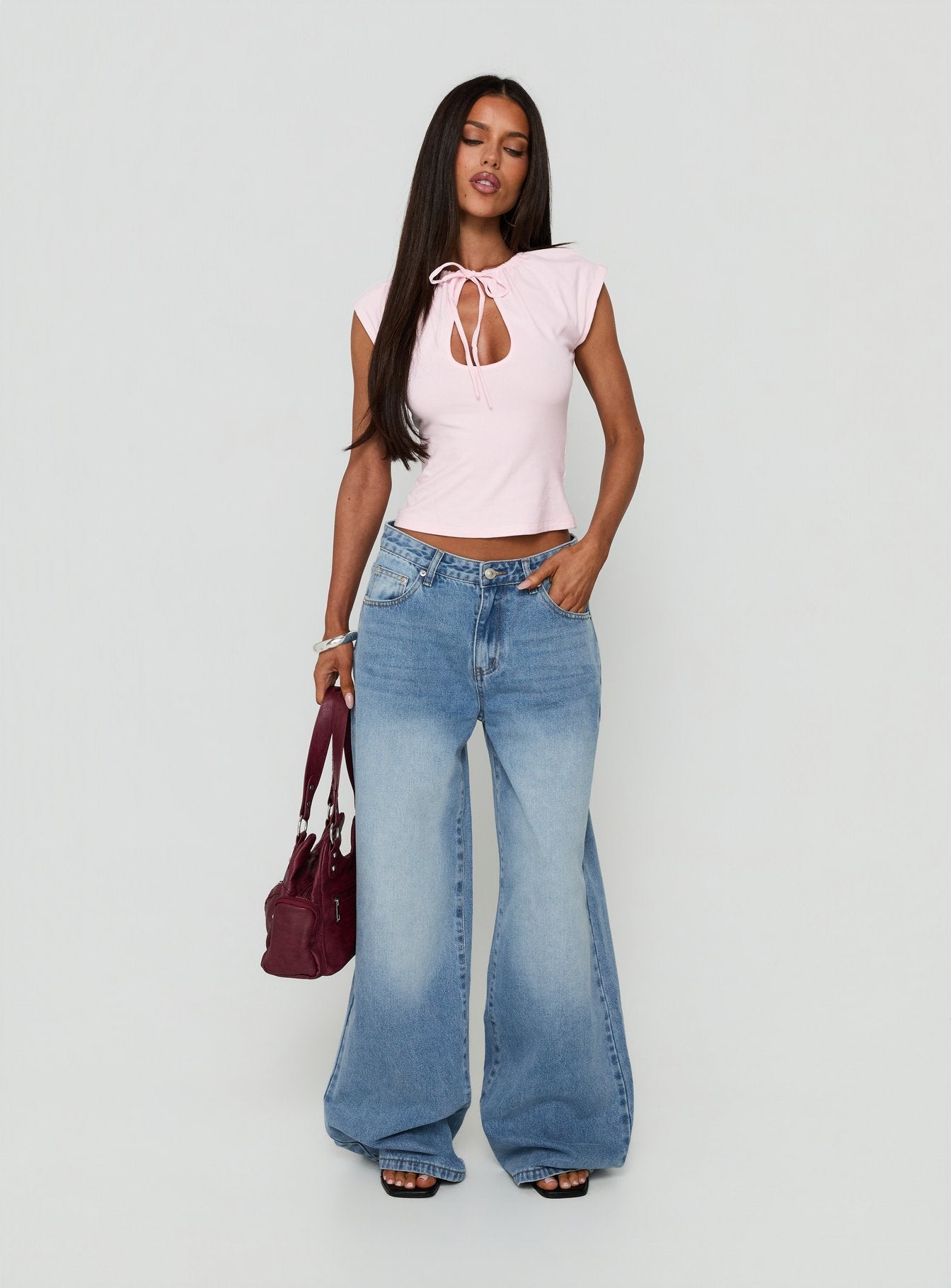 Delectable Tie Detail Short Sleeve Top Pink