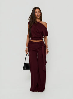 Hadlia Tie Waist Pants Burgundy Petite