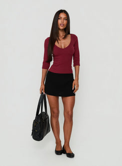 Baseline Rib V Neck 3/4 Sleeve Top Cherry Lacquer