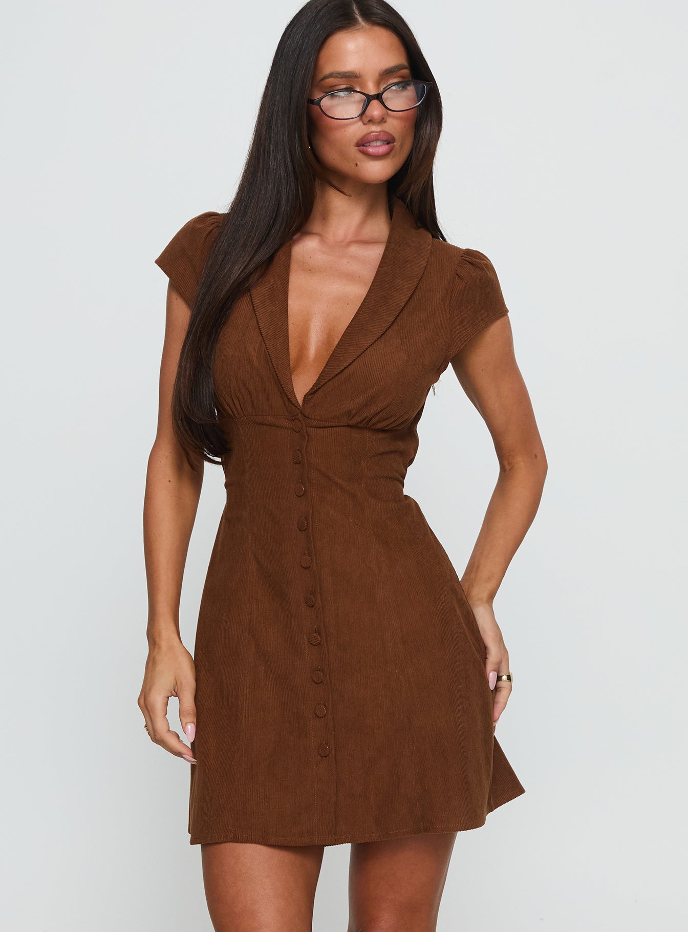 Magdalene Corduroy Button Down Mini Dress | Chocolate | Womens | Princess Polly Lower Impact Magdalene Corduroy Button Down Mini Dress | Chocolate | Womens | Princess Polly Lower Impact