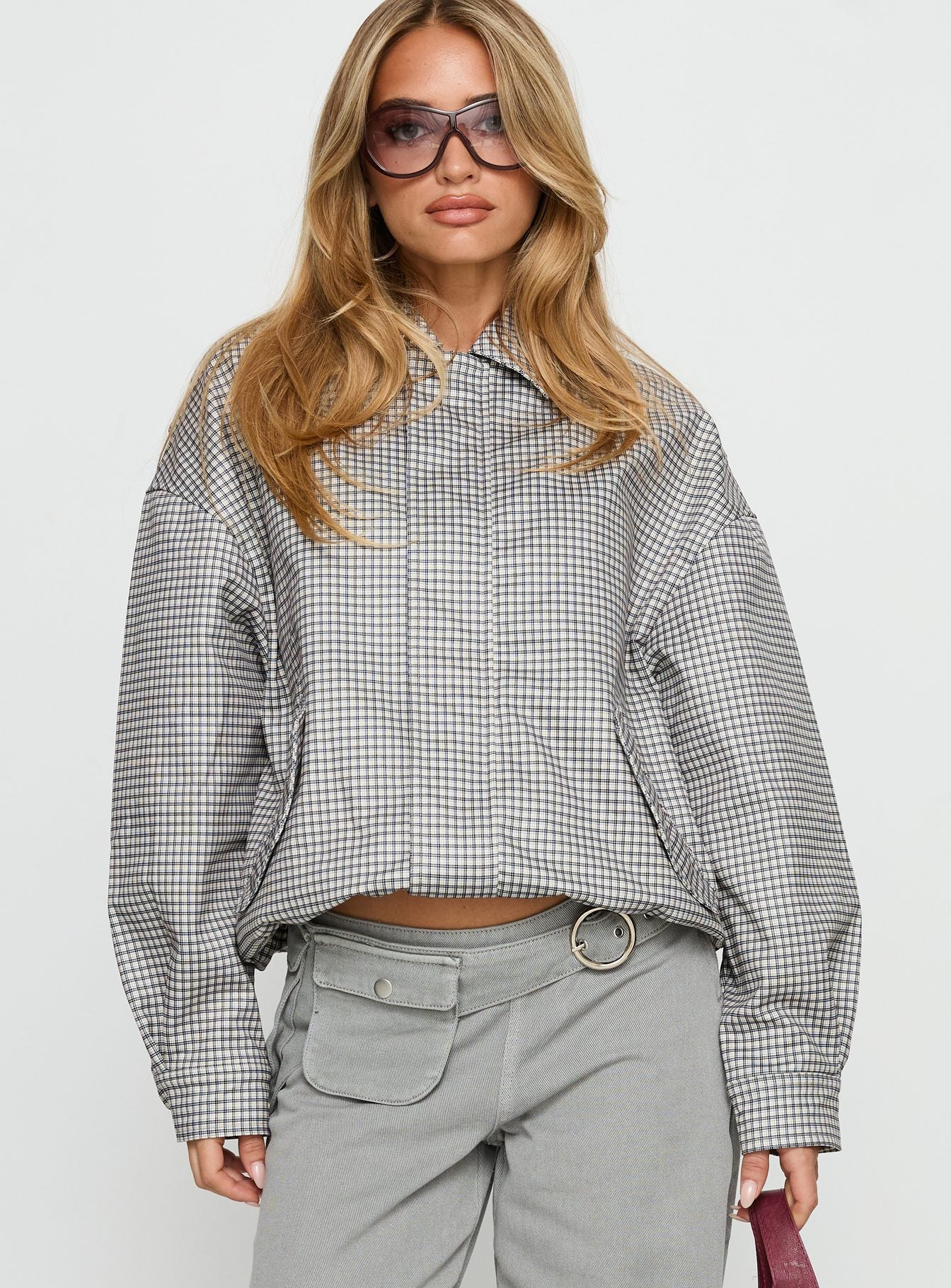 Kenny Bomber Jacket Cream Check | Princess Polly