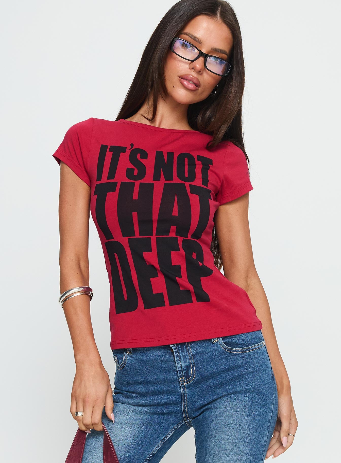It's Not That Deep Graphic Baby Tee Red | Princess Polly