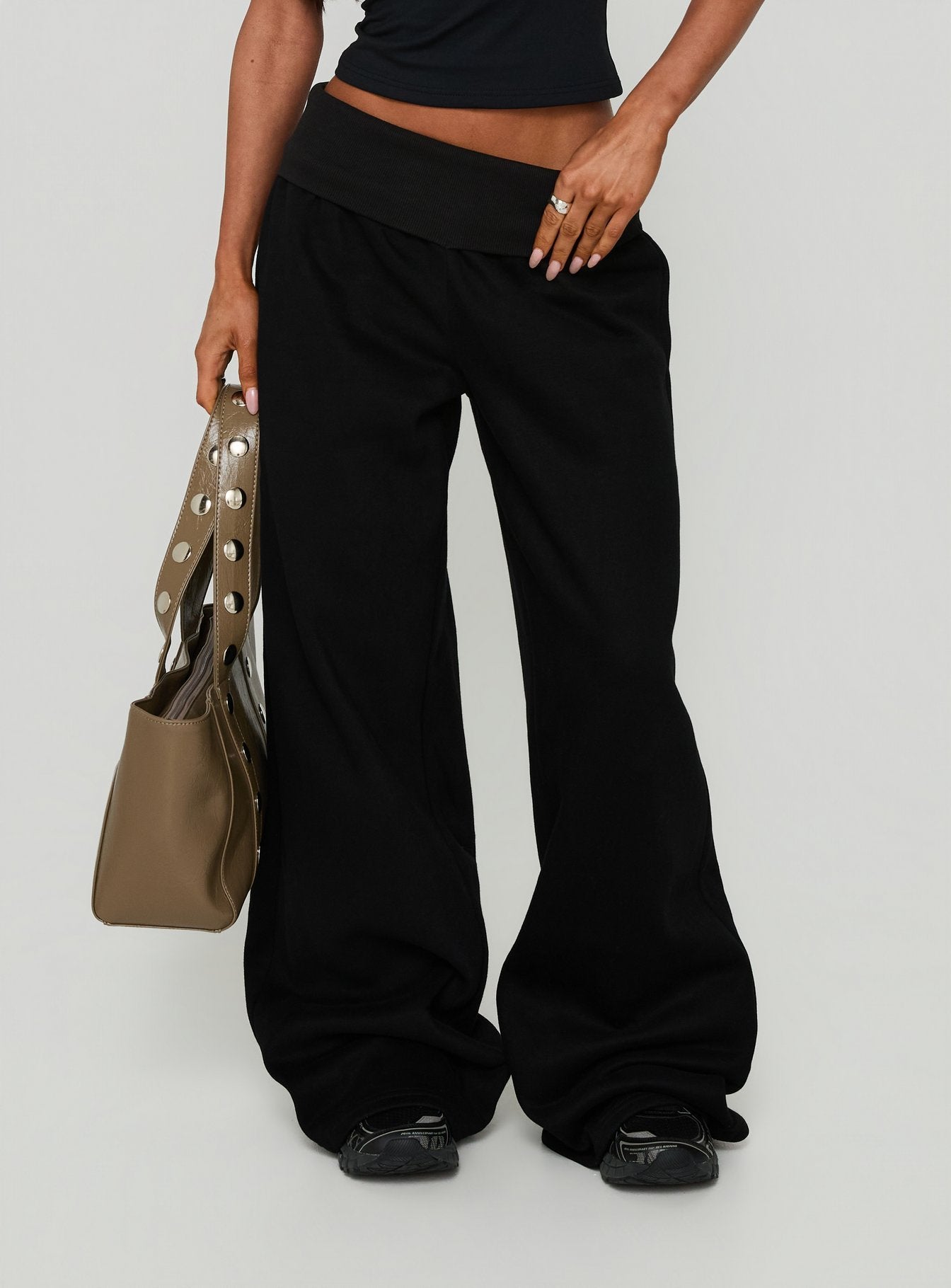 Lockie Foldover Baggy Track Pants Black