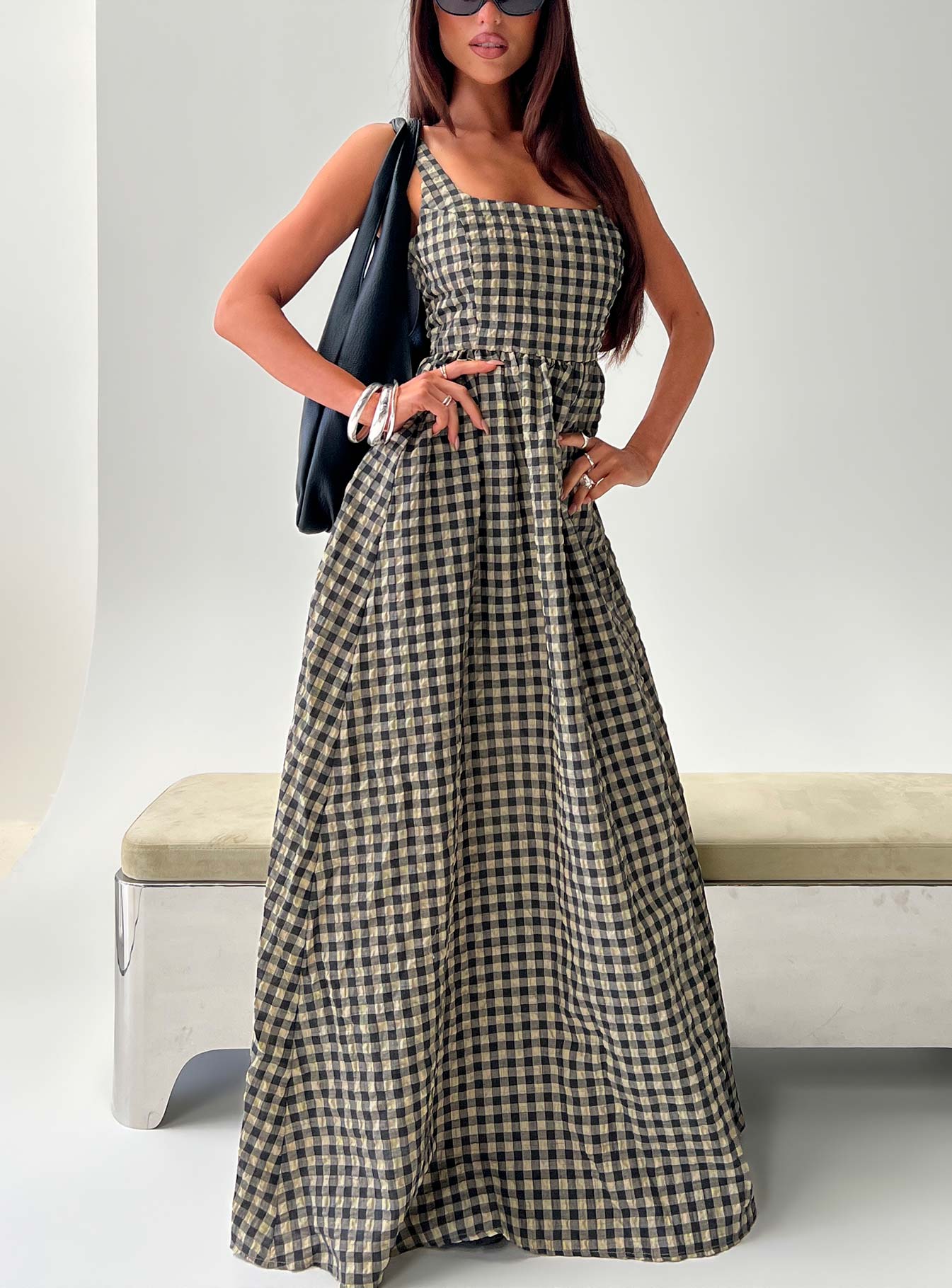 Cartmel Check Maxi Dress Black / Cream Tall | Princess Polly