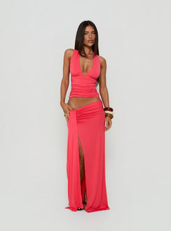 Keerah Ruched Maxi Skirt Guava