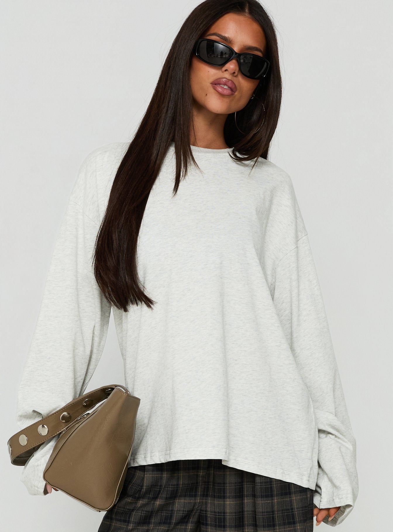 Settle Down Long Sleeve Top Grey Marle