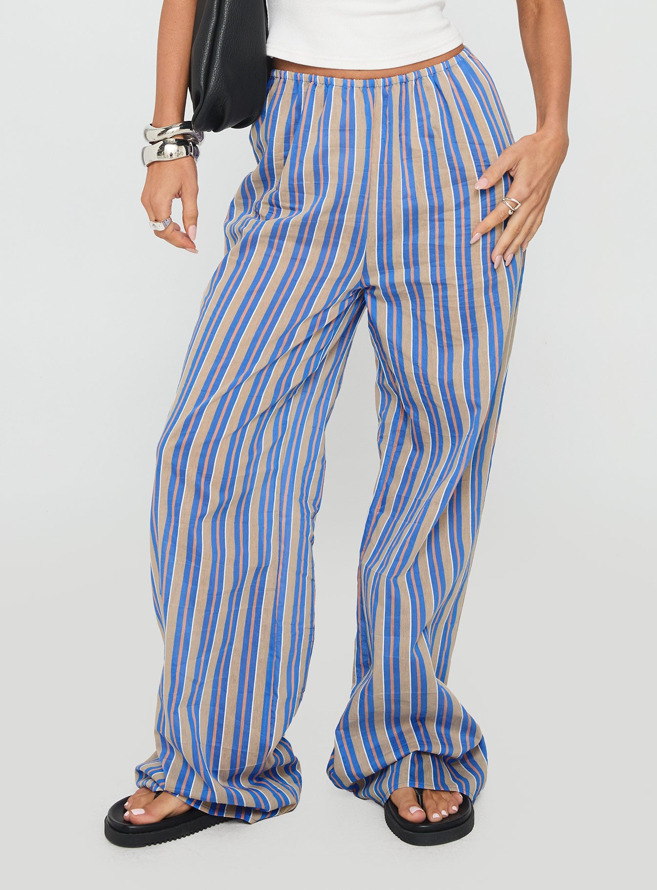 Limestone Pants Blue Multi High Waisted Pants 