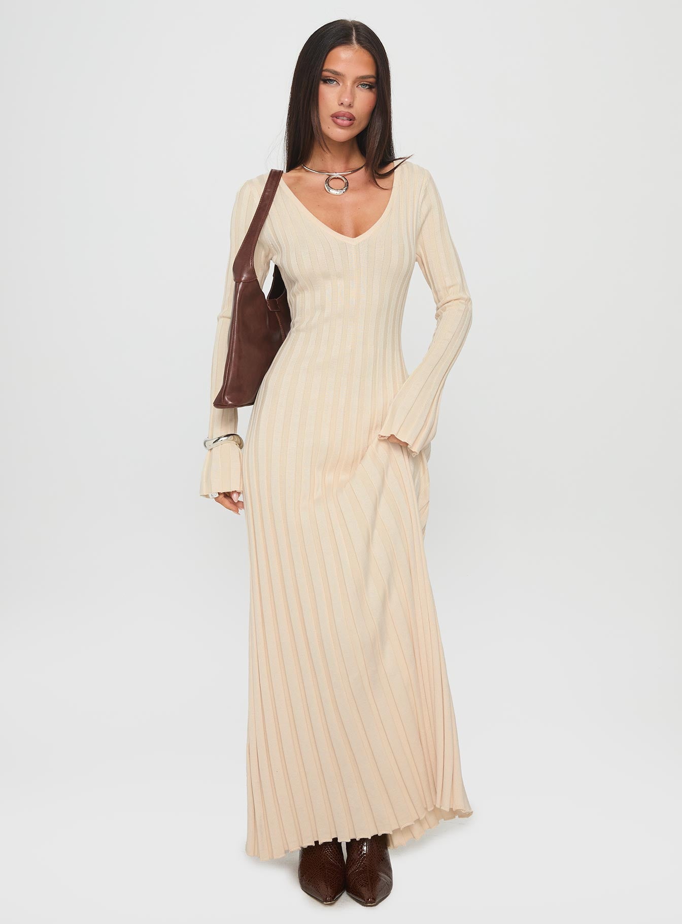 Gratuita Long Sleeve Rib Maxi Dress Cream | Princess Polly Gratuita Long Sleeve Rib Maxi Dress Cream | Princess Polly
