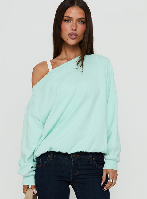 Wellness Off The Shoulder Sweatshirt Turquoise
