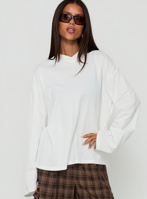 Settle Down Long Sleeve V Neck Top White