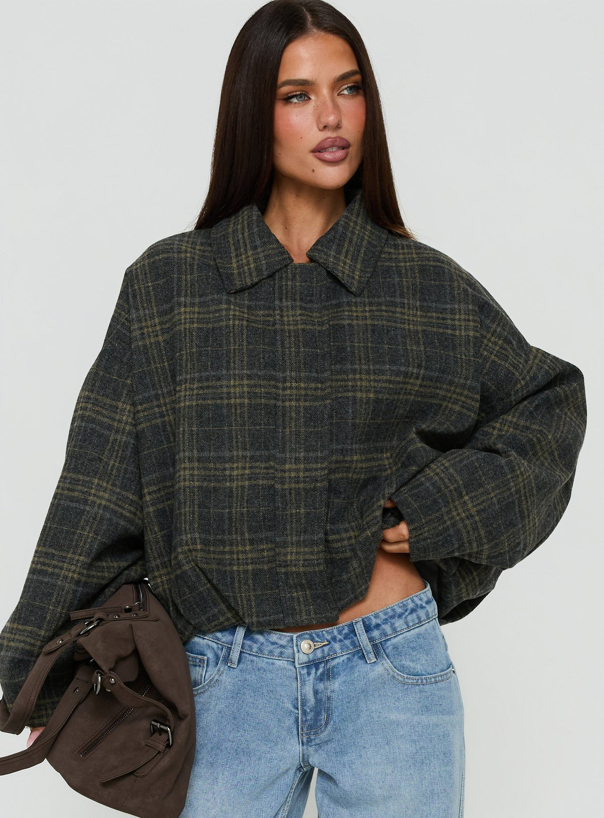 Dennie Bomber Jacket Charcoal / Green Plaid