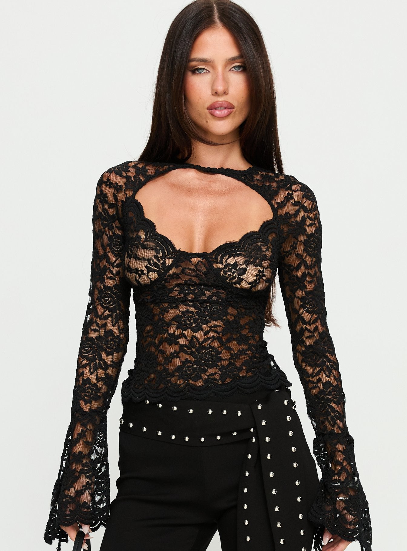 Karmel Lace Long Sleeve Top Black