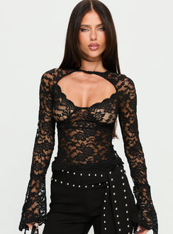 Karmel Lace Long Sleeve Top Black