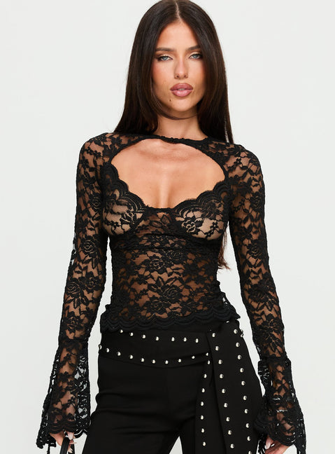 Karmel Lace Long Sleeve Top Black