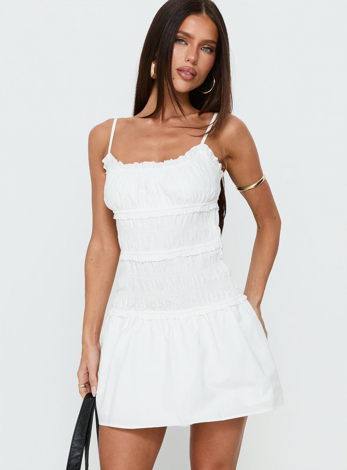 Heaven Estate Shirred Mini Dress White