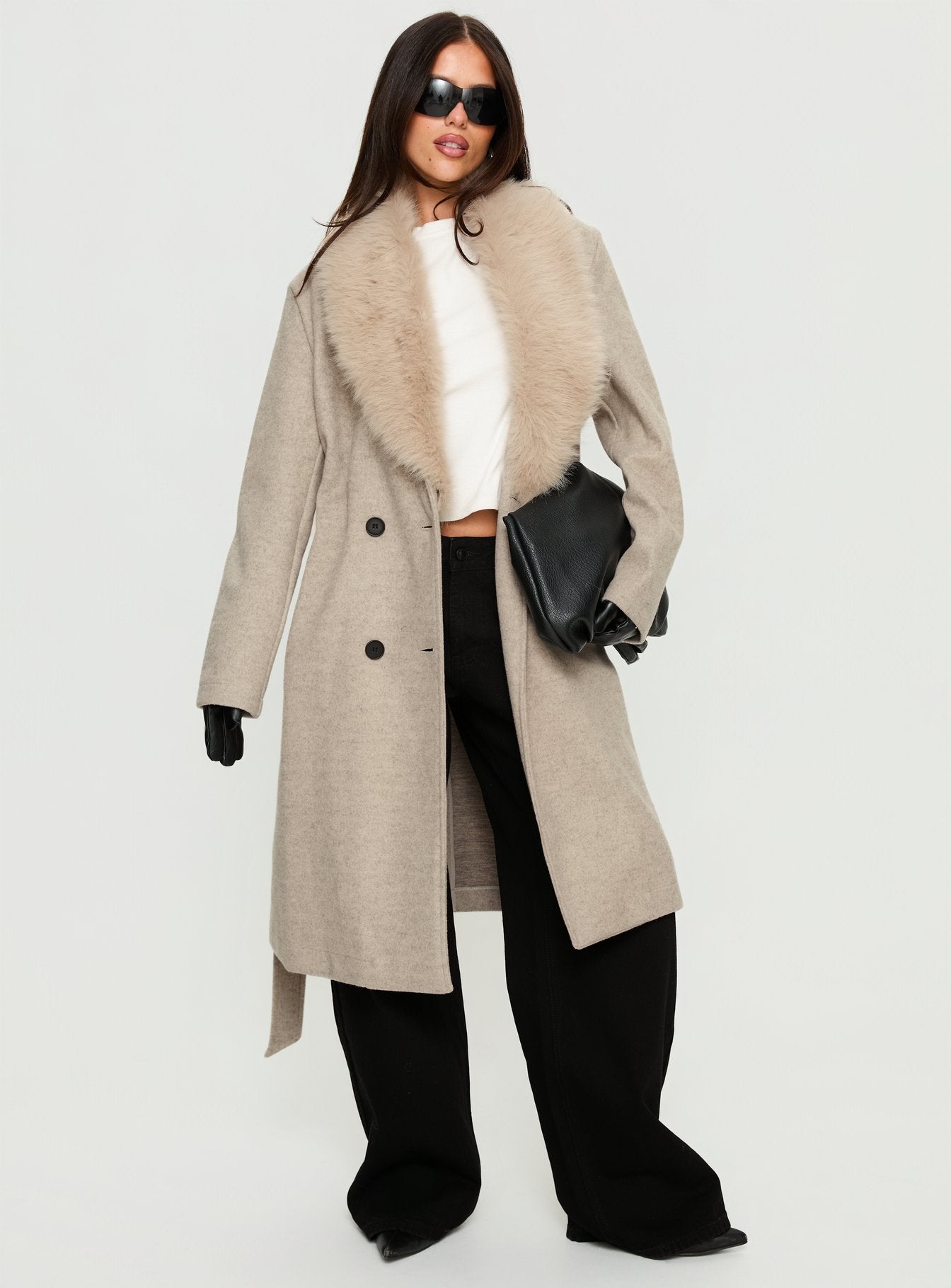 Hallyn Faux Fur Collar Coat Beige | Princess Polly