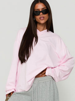 Settle Down Long Sleeve V Neck Top Soft Pink