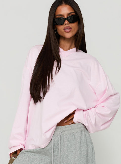 Settle Down Long Sleeve V Neck Top Soft Pink