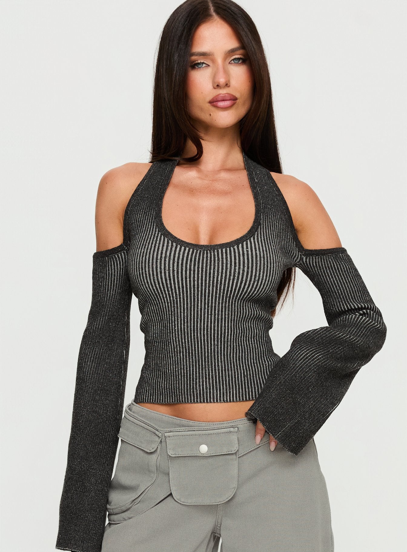 Novelia Halter Long Sleeve Top Black | Princess Polly