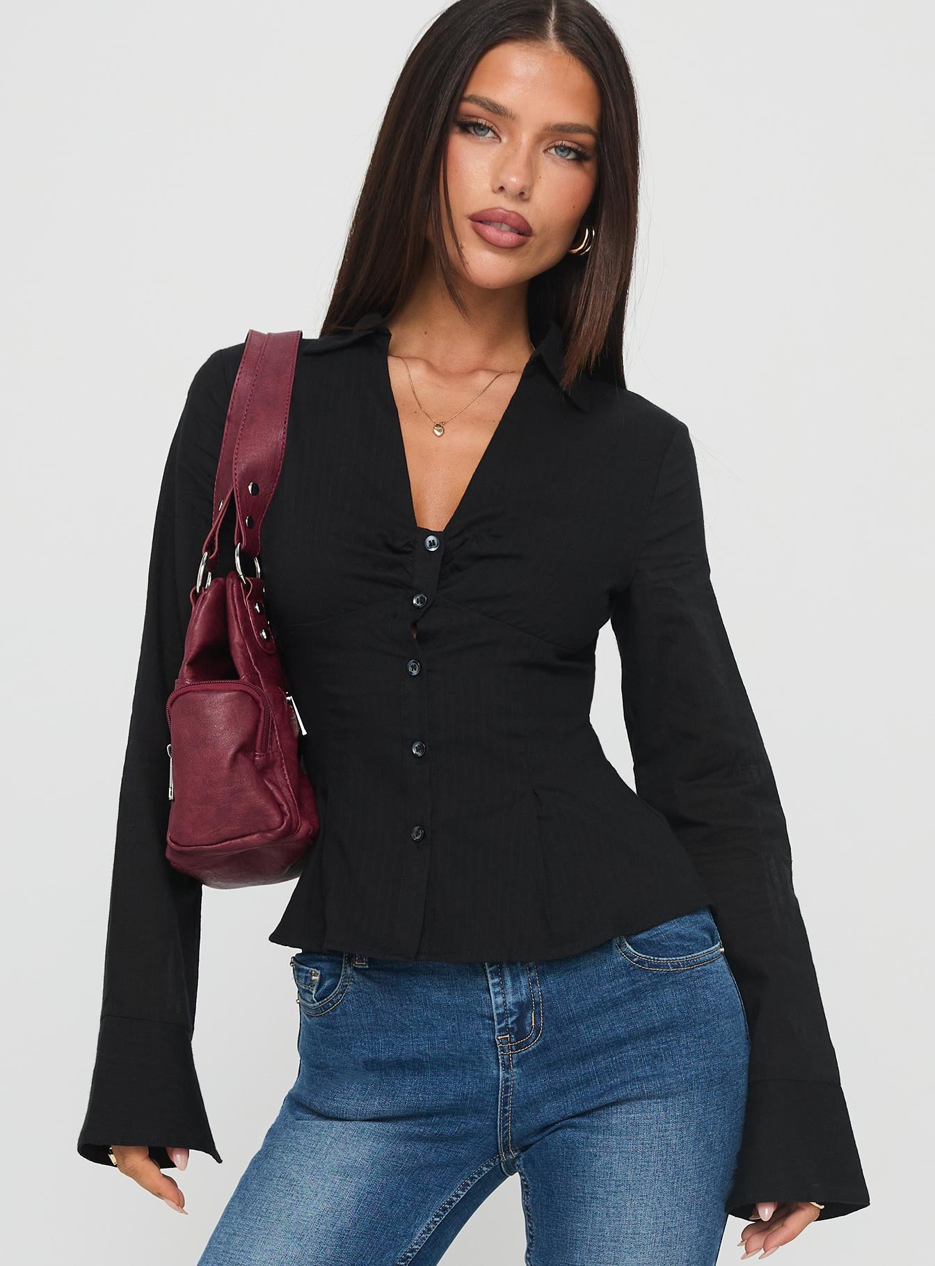 Princess Polly Elowenn Long Sleeve Top Black