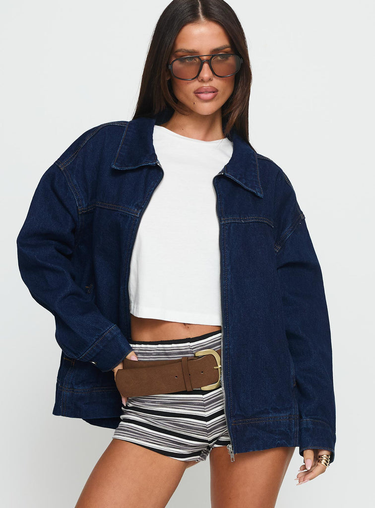 Goldsmith Denim Bomber Jacket Dark Wash | Princess Polly