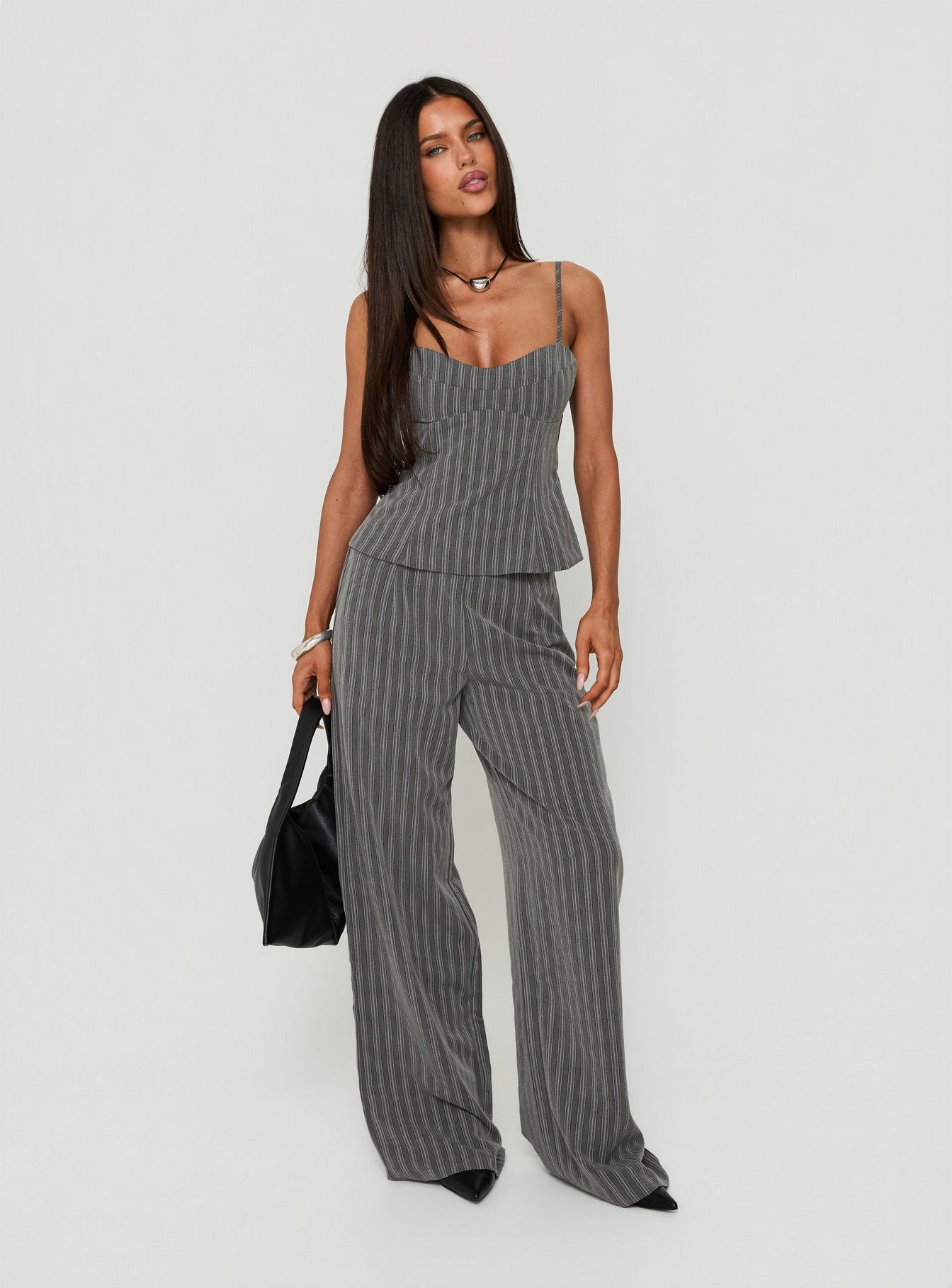 Kierstyn Corset Set Grey Stripe