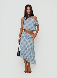 Sabbine Asymmetrical Midi Skirt Blue Check