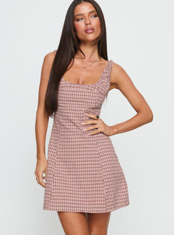Denley Cinched Mini Dress Pink Check