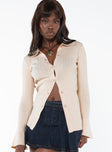Collared knit cardigan Classic collar, button fastening at front, flared cuff