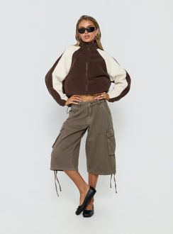 Fair Play Funnel Polar Fleece Zip Jacket Brown / Cream
