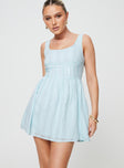 Front view of model wearing  front Princess Polly Scoop Neck  Lorinda Mini Dress Blue