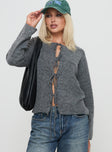 front view of model wearing Princess Polly Frosty Knit Cardigan Grey 