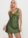 front view of model wearing Princess Polly Kosettina Mini Dress Green V-Neck 